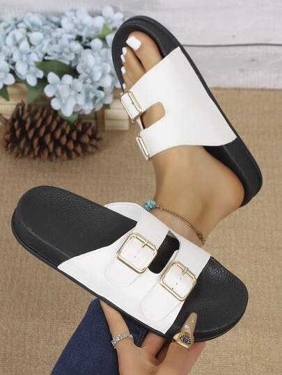 Women's Thick Sole Birkenstocks Sandals, New Summer Double Strap Adjustable Beach Slippers, Handmade Soft Cushioned Footbed Open Toe Slides
