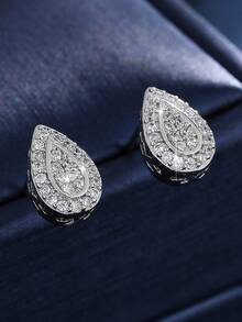 1对女士耳环，小巧百搭的合成锆石水滴形耳钉，奢华小众设计，优雅耳夹，适合日常佩戴 - 耳環 - 查看 10