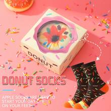 1 Pair New Interesting Multi-Color Donut Mid-Calf Socks Gift Box, Spring/Summer Unisex Sports Socks, Imaginative Food-Inspired Creative Design, Knitted Fabric, Long & Thick Soft & Comfortable, Perfect Gift For Birthday, Valentine's Day, Easter, Festival, Carnival, Dates, Parties, Holidays, Unique Fashion Quirky Daily Casual Wear Socks, Food-Themed Outfit, Suitable For All Seasons, Great Gift For Couples, Friends, Vacation, Outdoor Sports, Gym, Home, Office, Etc. - Chocolate Brown - View 10