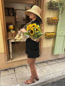 女款 Polo 領純色單排扣口袋鏤空短袖針織開襟衫 + 鬆緊腰短褲，休閒針織短褲套裝 夏季 - 黑色 - 查看 4