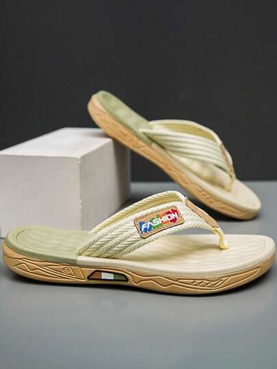 Retro Woven Strap Colorful Logo Flip Flops, Bohemian Style Beach Sandals, Summer Vacation Casual Outdoor Slippers