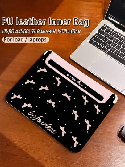 One Pink Polka Dot Bow Pattern PU Leather Magnetic Closure Laptop Bag, Suitable For Tablets/Laptops, Compatible With MacBook Pro 15, Air 13, Galaxy TAB S10 Ultra, And Metabook 14 Inches. Waterproof And Stain-Resistant, Easy To Carry, Can Be Used As A Mouse Pad, An Essential Laptop Bag For Work/Study/Travel.
