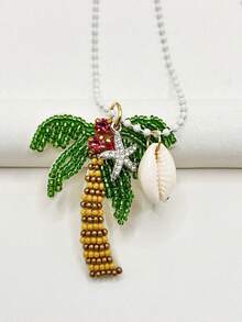 1pc Ocean-Themed Versatile Classic Artificial Crystal & Rhinestone Palm Tree, Seashell Pendant Necklace, Suitable For Women's Beach, Party, Casual, Travel Daily Wear - Multicolor - View 4