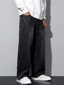 1件 Hearty Haven 休闲宽松直筒牛仔裤，男女情侣款（不含腰带或配饰） - 黑色 - 查看 3