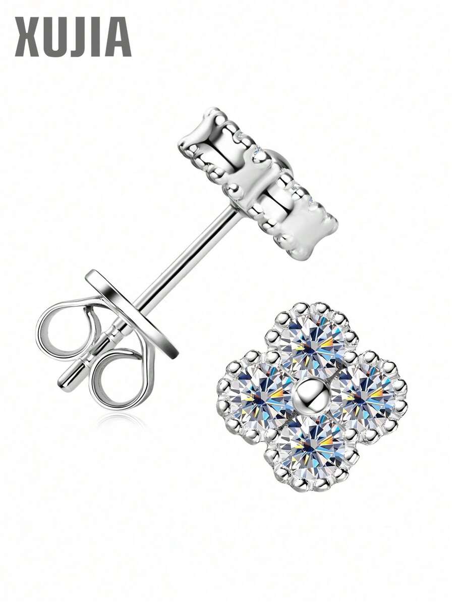 XUJIA 1 Pair 925 Sterling Silver 3mm Round Moissanite Stud Earrings, Fashion Earrings For Women, Engagement Wedding Jewelry Gift