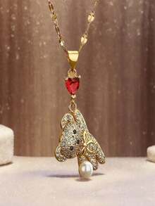 1Pc Christmas Bear Love Heart Pendant Necklace For Women Dainty Festive Holiday Gift Jewelry For Her - Vàng - Xem 1