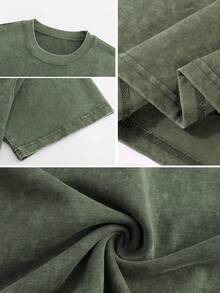 1PC Y2K Vintage Washed T-Shirt | Men's YLA Graphic Tee | Gym Graphic Tee | Gifts For Men Or Boyfriend | 100% Cotton | 230Gsm Thickened Fabric | Unisex - 綠色 - 查看 5