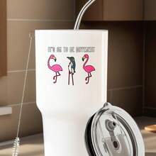 30oz Stainless Steel Tumbler Black White Options,  It's Ok To Be Different Flamingo Design Graphic Cups, Insulated Travel Coffee Mug With Lid And Straw , Double Wall Vacuum Reusable Travel Cups, Funny Birthday Party Gift For Women & Men - 白色 - 查看 1