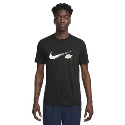  Nike Dri-Fit Swoosh T-Shirt Black FREE UK DELIVERY Regular Fit 60%Cotton 40%Polyester Machine Washable HV4129-101