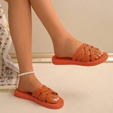 少女时尚简约新款平底凉鞋，软底轻便夏季百搭沙滩拖鞋 - 橘色 - 查看 3