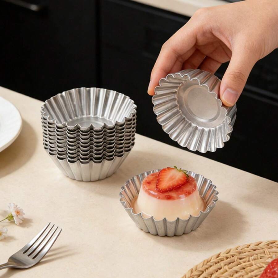5/10/20/30/100/200pcs Reusable Aluminum Cupcake/Muffin/Pudding Baking Molds, Non-Stick, For Baking Cream Pudding, Silver, 7cm, Baking Tools, Cake/Tart Pans