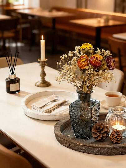 1pc Vintage Wooden Round Decorative Tray, Farmhouse Distressed Candle Holder Base, Home Living Room Incense Candle Plate