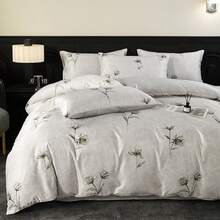 4pcs Soft Washed Silky Bedding Set, AB Version Spring/Summer Minimalist Bed Sheet Set (1pc Duvet Cover, 1pc Bed Sheet, 2pcs Pillowcases), Silky Smooth Sleep, Lightweight For All Seasons, Suitable For Single Bed, Double Bed, Hotel, Dorm, Whole Family, With Zipper, Removable, Machine Washable, Room Decor - Multicolor - View 2