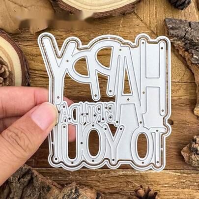 1个可爱的“生日快乐”金属切割模具，适用于DIY剪贴簿、相册、贺卡、家居装饰、节日祝福、手工制作