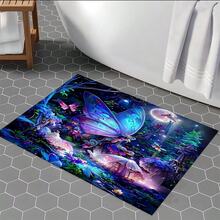 1 件梦幻丛林蝴蝶图案浴室入口硅胶可水洗地毯，现代简约设计 - 夢幻叢林蝴蝶 - 查看 3
