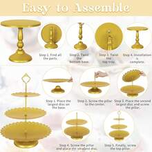 8 Pcs Cake Stand Gold Metal Dessert Table Display Set, 3-Tier Cupcake Stand, Cake Display Tower And Cookie Tray Rack Serving Tray For Birthday Party, Weddings, Baby Shower (Gold) - 金色 - 查看 5