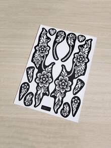 1pc Reusable Hollow Henna Tattoo Stencil For Women Hand Arm Sleeve Waterproof Temporary DIY Tattoo Painting Template - Black - View 5