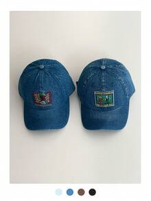 Y2K卡通鳄鱼刺绣软顶棒球帽，宽帽檐修饰脸型，时尚男女通用复古豹纹帽 - 多色 - 查看 7