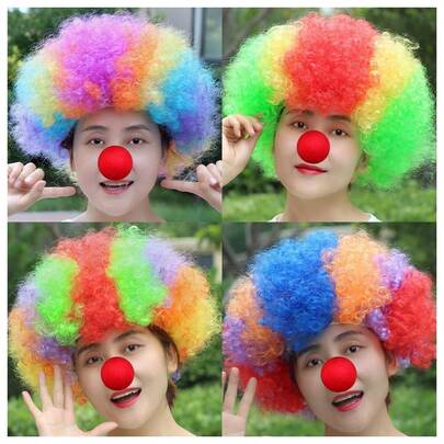 Colorful Explosive Head Wig With Clown Foam Red Nose Suit Funny And Funny Performance Props Carnival Party Decorations
