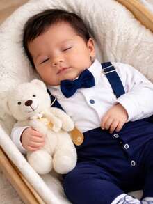 Baby Boy's Going-Home Outfit With Suspenders - Màu xanh hải quân - Xem 3