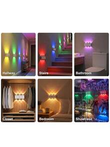 RGB Sensor Night Light, Top & Bottom Illumination Wall Lamp, Dimmable, USB Rechargeable LED Light, Suitable For Living Room, Bedroom, Stairs, Bedside Table, Wardrobe Lighting - One Size Fits All - View 9