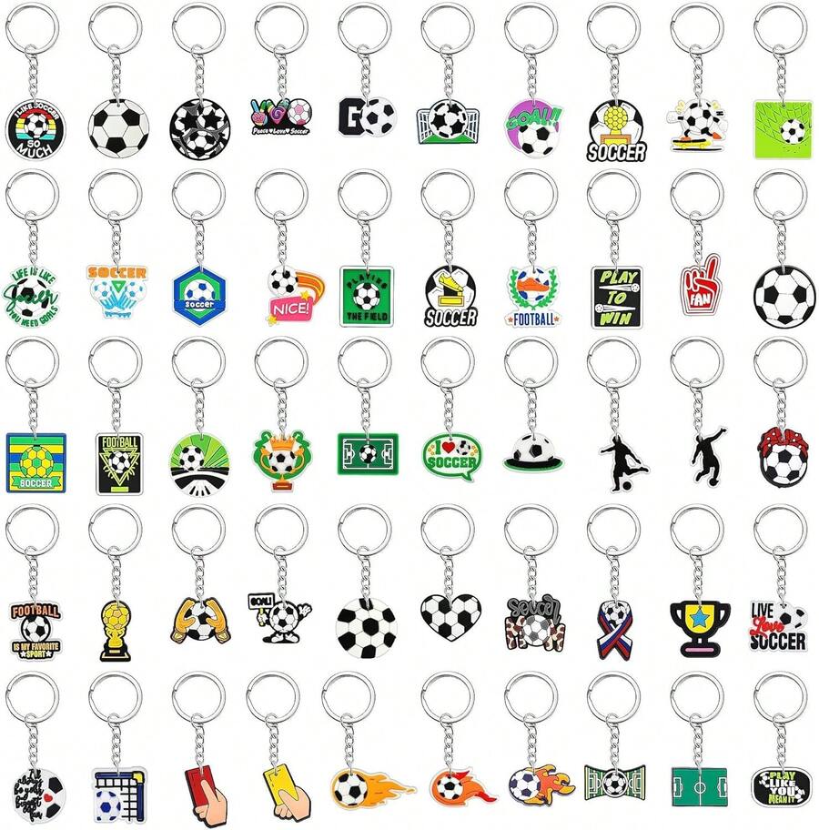 Llavero de fútbol, 50 unidades, varios llaveros de pelota deportiva para fiesta temática de fútbol, regalo de cumpleaños, premio de aula - Béisbol-50PCS - Ver 1