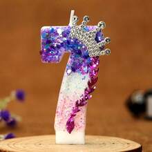 Numeric Birthday Candle, Crown Cake Candle, Purple And Pink Glitter Cake Decorations For Anniversary Celebration - Multicolor - View 10