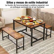 Mesa De Comedor Rectangular 2 Bancos Largos Para 4 Personas - Multicolor - Ver 5