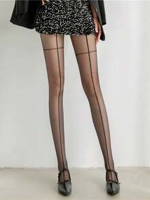 性感虾线丝袜，女士极简性感高透明黑色紧身裤袜，显瘦竖线连裤袜 - 彩色 - 查看 11