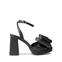 Women Chunky Platform High Heeled Sandals, Fashion Bow Knot Ankle Strap Heeled Sandals, Open Square Toe Summer Sandals For Prom, Party, Wedding - 黑色 - 查看 4