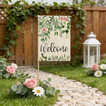 1pc Vertical Double-Sided Plum Blossom Garden Flag, Suitable For Wedding, Birthday, Garden, Farm, Holiday, Anniversary, Wedding Lawn And Outdoor Decoration