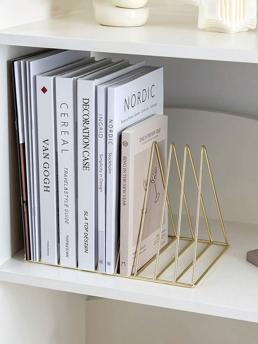 Modern Metal Bookshelf, Minimalist Iron Desktop Storage Rack, Desktop Organizer Shelf, Bookshelf Storage Rack, Multi-Function Magazine Newspaper Storage Box, Suitable For Home Office Organization And Decoration - Multicolor - View 1