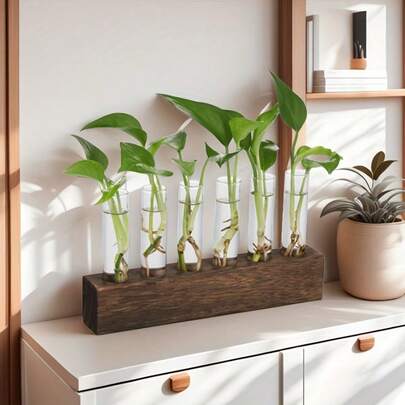 壁挂式水培植物花瓶，配有3/6根玻璃管 - 适用于桌面、墙面、花园、卧室装饰 - 送给植物爱好者的礼物