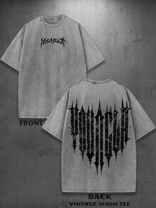 1PC Y2K Vintage Washed T-Shirt | Men's YLA Graphic Tee | Gym Graphic Tee | Gifts For Men Or Boyfriend | 100% Cotton | 230Gsm Thickened Fabric | Unisex - Grey - View 1