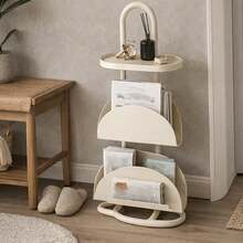 3 Tiers Stylish Iron Multi-Functional Side Table, Stable Base End Table, Small Nightstand & Storage Shelf For Living Room & Office - WHITE - View 4