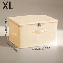 Zippered Storage Box With Handle, Foldable Covered Household Cube Basket, Wardrobe Clothes Storage Container - Beige - View 13