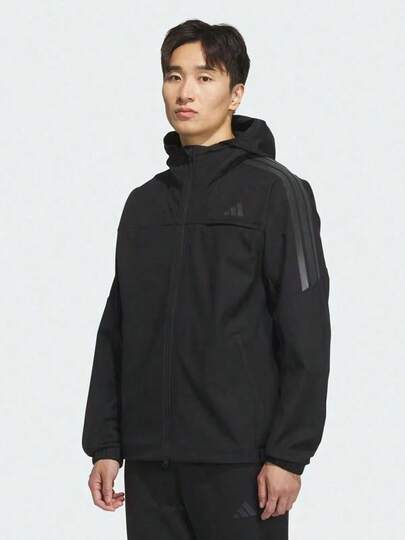  Adidas Wind 3STRIPES BONDED Hooded Solid Color Zip-Up Jacket, Men