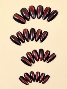 Móng giả dán kiểu mắt mèo màu nâu ấm, móng giả dán lấp lấp lánh cỡ trung bình, bộ móng giả gel mềm bóng lấp lánh, móng giả dán dễ thương cỡ trung bình kiểu stiletto cho nữ tay nhỏ (24 cái). - Nhiều màu - Xem 4