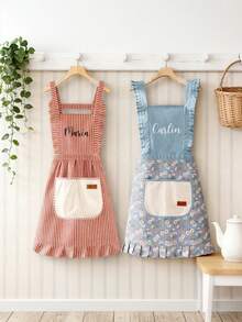 Custom Embroidered Apron,Personalized Name Apron With Pockets,Ruffle Baking Apron,Kitchen Apron,Chef Cooking Apron,Birthday Gifts For Mom - Multicolor - View 4