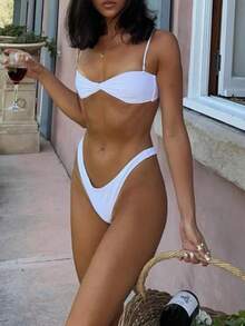 Women's Strapless Bikini Sets Tube Top Bandeau Swimsuit Mid Rise Two Piece Bathing Suits - White - View 4