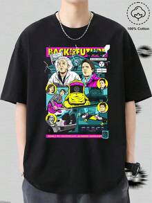 T-shirt rétro pour hommes "Retour vers le futur" en rouge, bleu marine, noir, taille S à 5XL. T-shirt imprimé - en pur coton, doux et respirant, convient aux hommes et aux femmes. C'est une chemise décontractée qui convient à toutes les saisons et sert de souvenir . Il convient à un usage quotidien, pour les passionnés de mode de rue et les amateurs de musique. - Noir - Voir 6