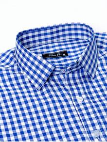Rand paul Men's Casual Comfortable Checkered Shirt - 寶藍色 - 查看 4