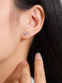 一对925纯银创意天使翅膀立方氧化锆耳钉，闪亮诞生石耳环，送给她的礼物 - 銀色 - 查看 2