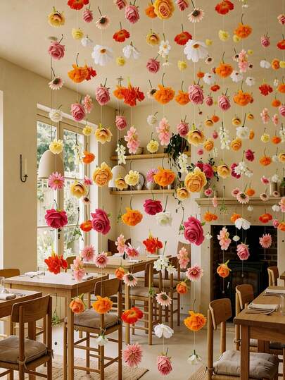 21pcs Multi-Color Hanging Flower DIY Curtain Material Pack, Artificial Flowers Indoor Decor (Including 10m Transparent Line), DIY Wedding Arch, Artificial Flower Door Curtain Pendant, Suitable For DIY Wedding Decoration, Spring Party Decor, Mother's Day Graduation, Holiday Party Decor, Indoor And Outdoor Decor (Random Flower Size 3-10cm)