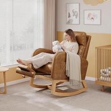 Silla basculante moderna con reposapiés, silla de planeador de guardería con bolsillos laterales y almohada, silla basculante para sala de estar dormitorio sala de enfermería - Cuero PU naranja - Ver 1