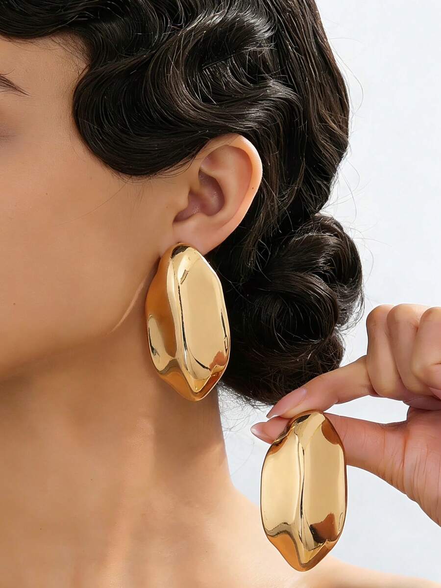 女士不对称几何耳环一对 - 金黃色 - 查看 1