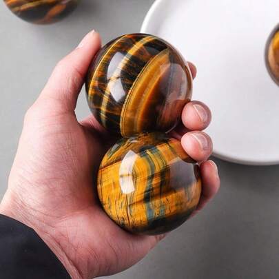 Đá thô tinh thể tự nhiên, đá mắt hổ màu vàng hình cầu, hiệu ứng mắt mèo, khoáng vật trang trí.