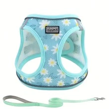 狗狗牵引绳套装，柔软网状防拉扯设计，反光可调节，适合小型至中型犬，可用于散步、跑步、训练宠物背心 - 藍色 - 查看 2