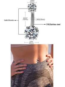 14G Belly Button Ring Surgical Stainless Steel Round Cubic Zirconia Navel Barbell Belly Rings For Women - Navel Nails - View 2