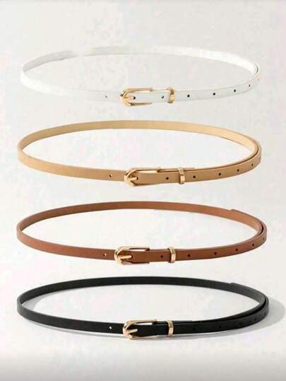 1/4-delars set med klassiskt smalt PU-läderbälte för kvinnor - enfärgat fyrkantigt spänne, justerbart midjebälte, lämpligt för byxor, klänningar, vardagsliv, kontor, fest och andra tillfällen, viktigt garderobstillbehör